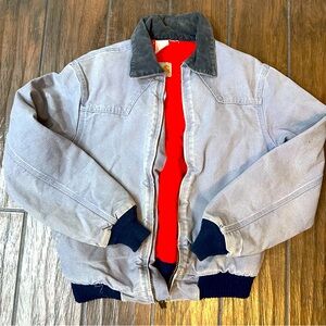 VTG Carhartt Jacket Mens Med Blue Bomber Canvas Workwear Faded Distress 80’s.